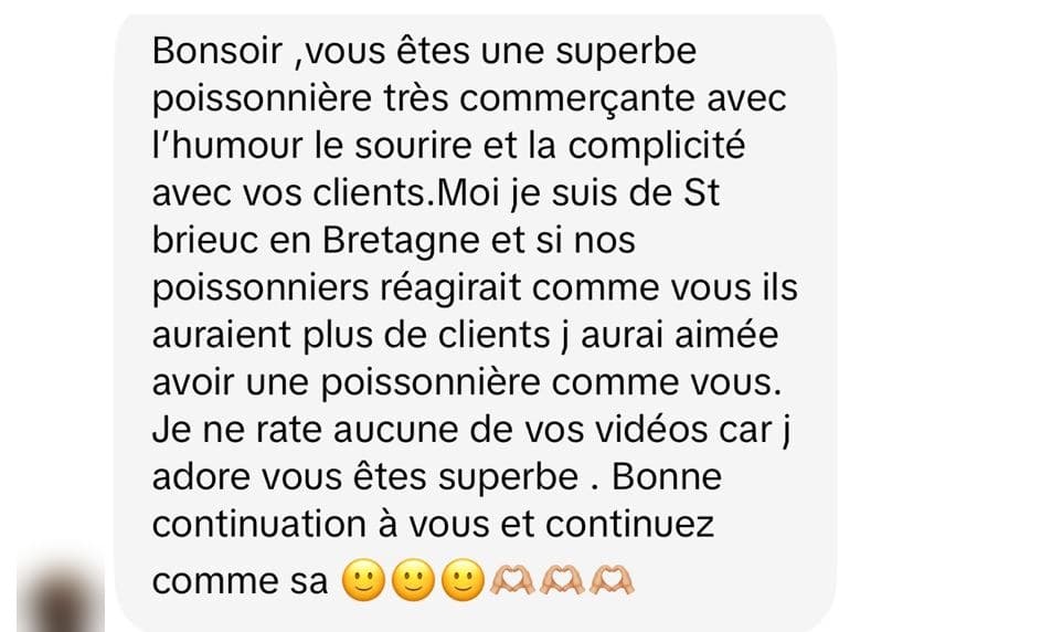 Message d'une cliente : si nos poissonniers réagissaient comme vous ils auraient plus de clients